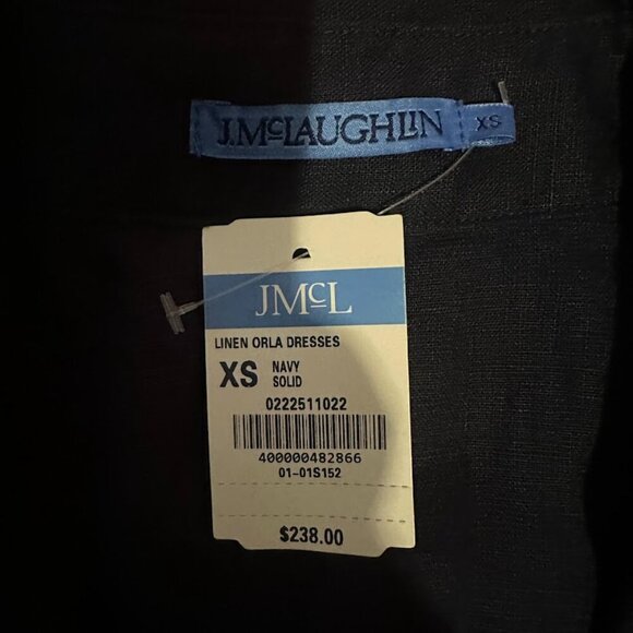 New J. McLaughlin Linen Orla Midi Dress XS Navy Blue Minimalist Resortwear - Picture 7 of 10